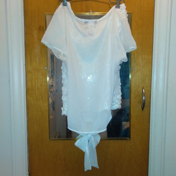 3 pc. White, blue & red sequins & flowers camisole-style tops w/bow in back - Picture 2 of 6